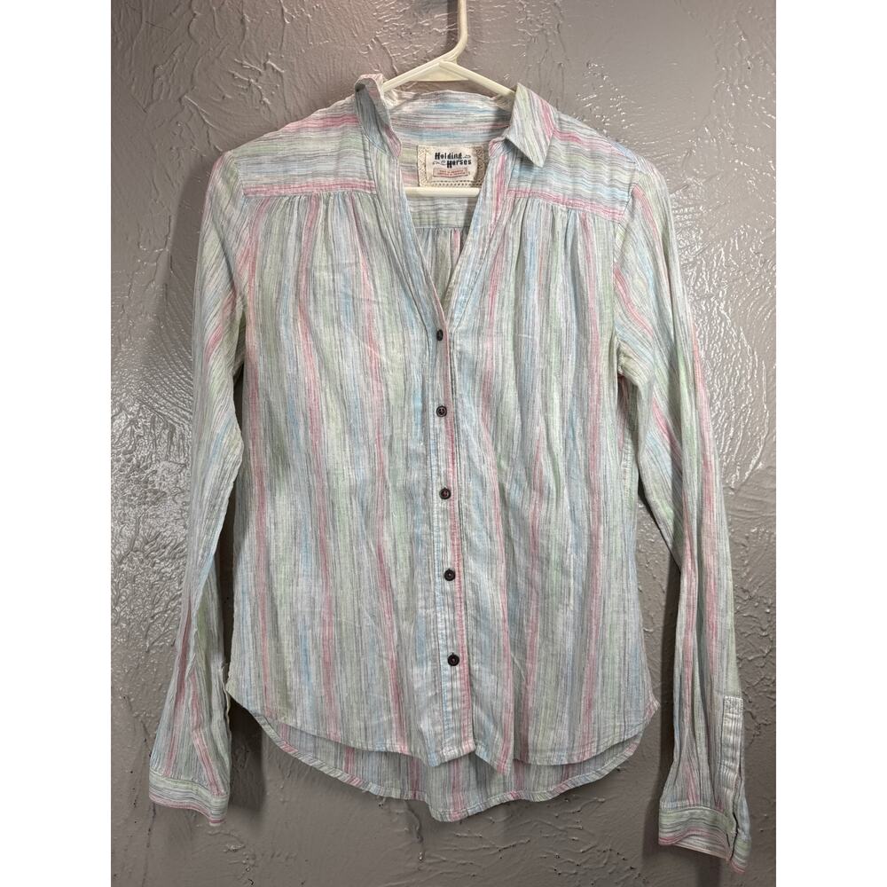 Holding Horses Anthropologie Womens Danova Rainbow Stripe Button Down‎ Size US 0